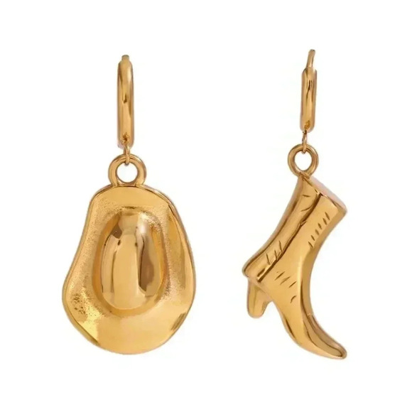 *NEW* 18K Gold Plated Stainless Steel Earrings -  Cowboy Hat & Boot - Picture 5 of 8